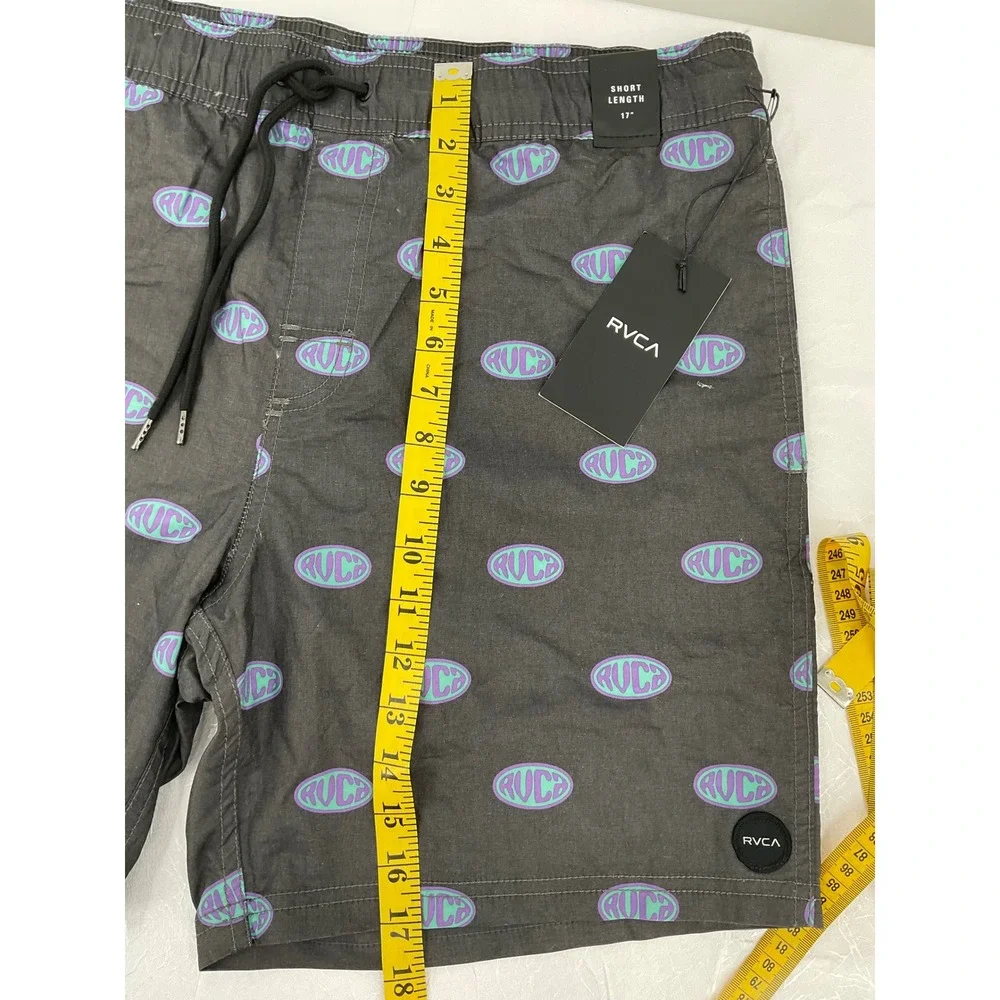 RVCA Black Swim Board Shorts with Purple Accents